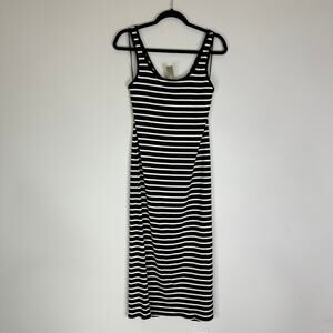 NEW J.Crew Cross-back midi dress striped vintage rib Black White Size XL #BX619